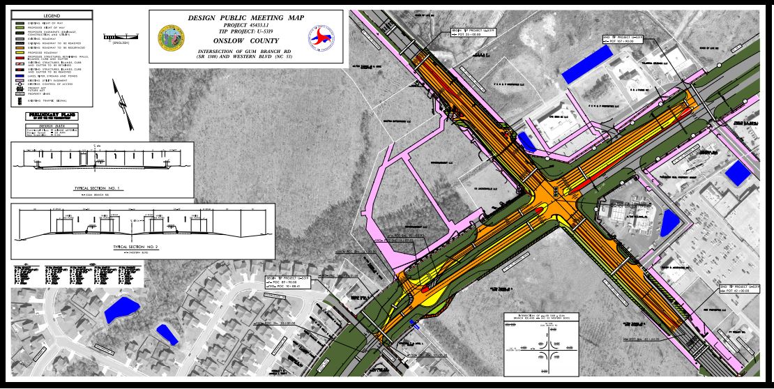 Gum Branch Road Turn Lanes NC Eminent Domain Project Map