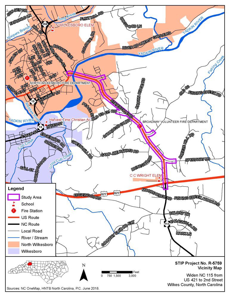 NC 115 Road Widening from US 421 to 2nd Street Eminent Domain Project Map 2