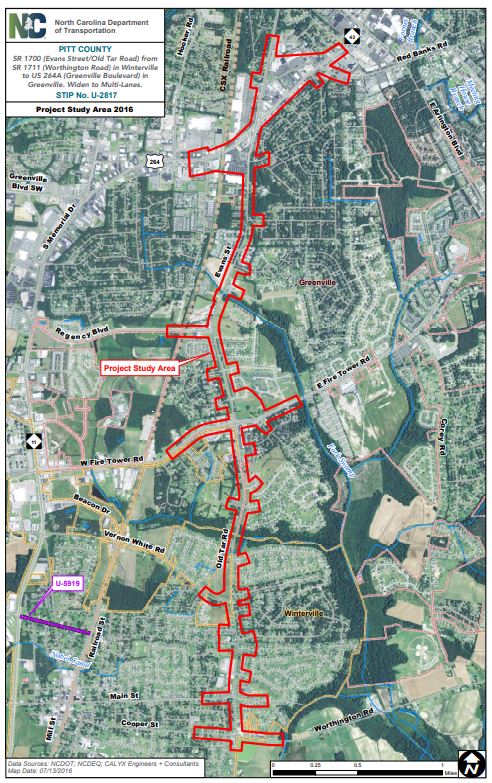 Evans Street/Old Tar Road Widening NC Eminent Domain Project Map
