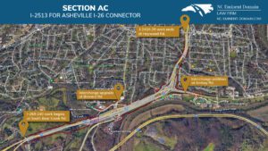 Project map of section AC of I-2513 for Asheville I-26 connector, NC. 
