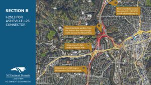 Project map of section B of I-2513 for Asheville I-26 connector, NC. 