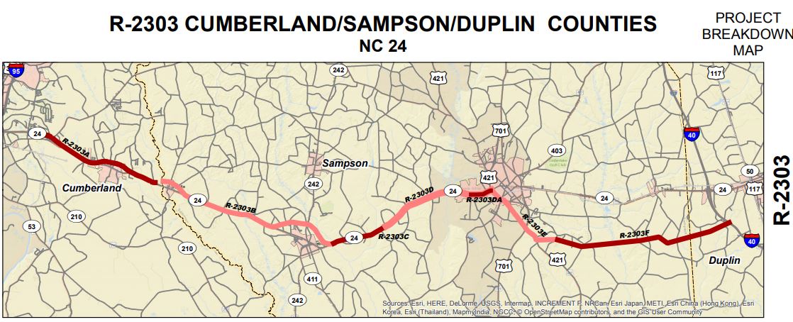 NC 24/US 421 (Sunset Ave) to Cecil Odie Rd Construction eminent domain project map