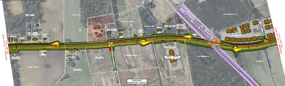 Allen Road Widening NC Eminent Domain Project Map Alt 1