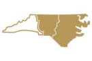 North Carolina split into three regions with the west most region unfilled.