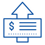 Blue icon of a check with an increasing amount