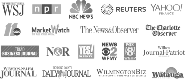 Media logos for ABC news, Reuters, NPR, the Wall Street Journal, nbc news, and more.