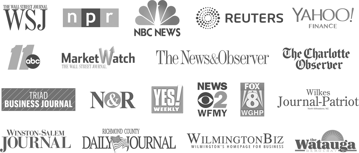 Media logos for ABC news, Reuters, NPR, the Wall Street Journal, nbc news, and more.