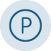Blue icon of a letter P for Parking in a circle.