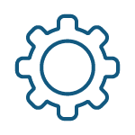 Blue icon of a gear or cog.